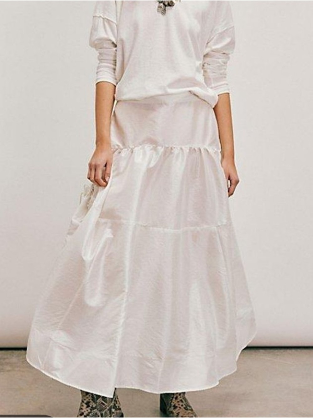 New Emery Drop-Waist Midi Skirt white tiered cinches at sides